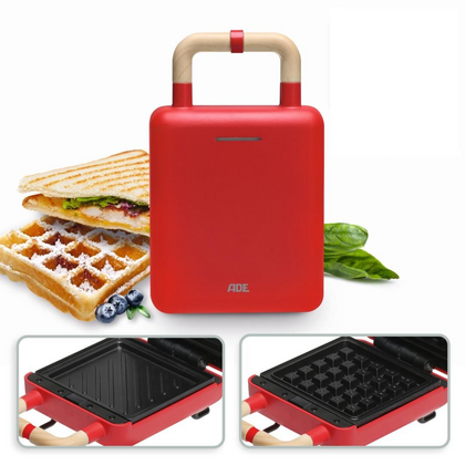 Ade wafel en tosti ijzer 2 in 1 rood - afb. 2