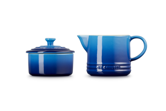 Le Creuset aardewerk melk- en suikerset Azureblauw - afb. 3