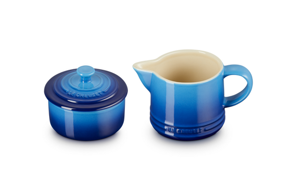 Le Creuset aardewerk melk- en suikerset Azureblauw - afb. 2