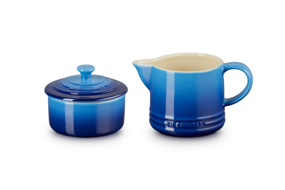 Le Creuset aardewerk melk- en suikerset Azureblauw - afb. 1