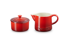 Le Creuset aardewerk melk- en suikerset Kersenrood