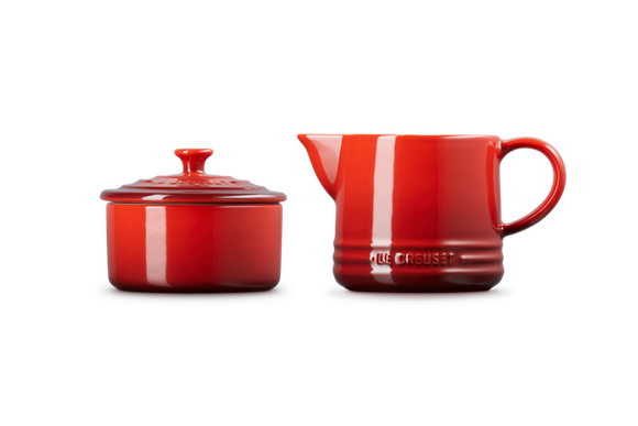 Le Creuset aardewerk melk- en suikerset Kersenrood - afb. 3