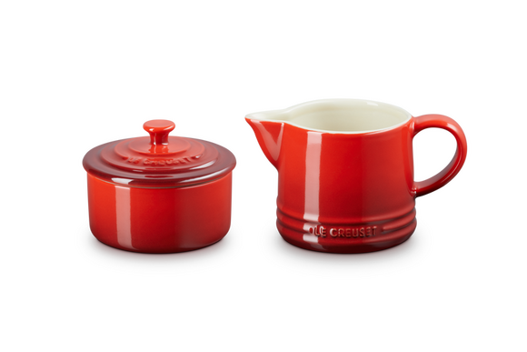 Le Creuset aardewerk melk- en suikerset Kersenrood - afb. 1