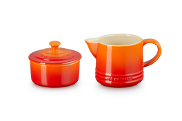 Le Creuset aardewerk melk- en suikerset Oranjerood