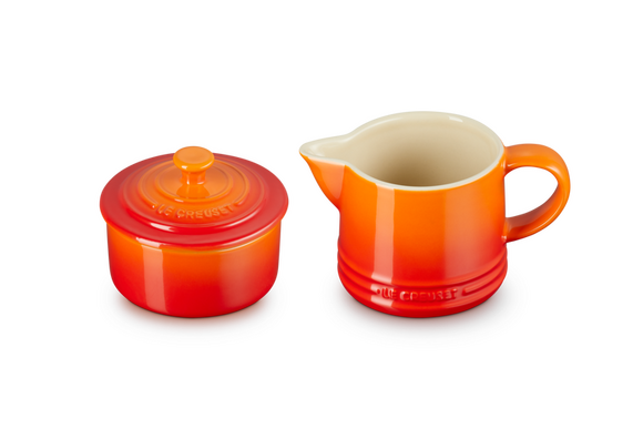 Le Creuset aardewerk melk- en suikerset Oranjerood - afb. 2