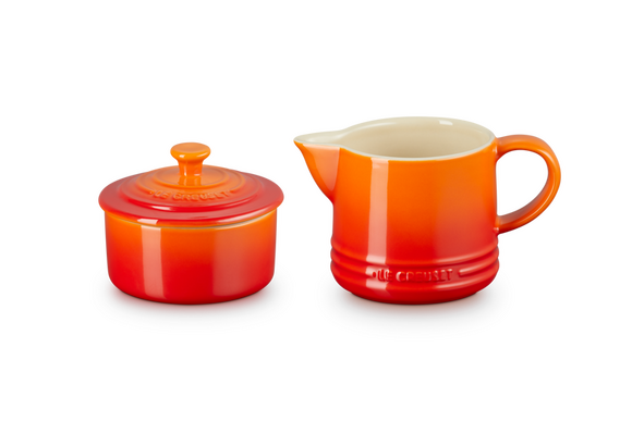 Le Creuset aardewerk melk- en suikerset Oranjerood - afb. 1