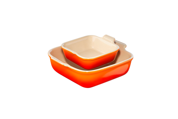 Le Creuset aardewerk ovenschaal vierkant set ORANJErood - afb. 2