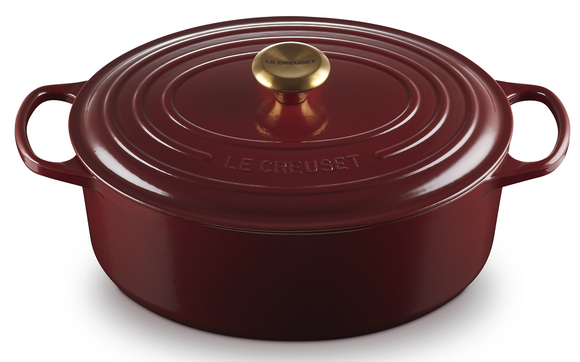 Le Creuset braadpan Signature ovaal 29 cm rhone messing knop - afb. 1