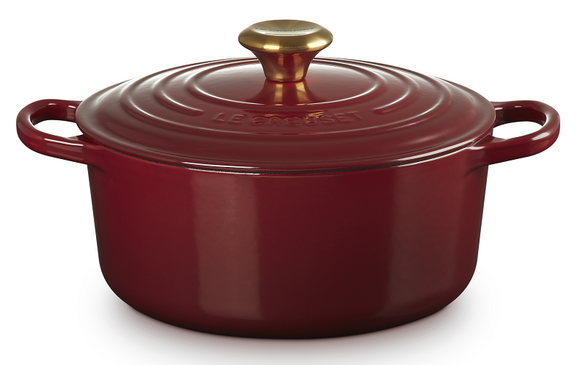 Le Creuset braadpan Signature rond 24 cm rhone messing knop - afb. 2