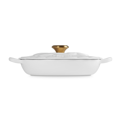 Le Creuset campagnard bloesem signature braadpan 26 cm Wit met messing kleur knop - afb. 3