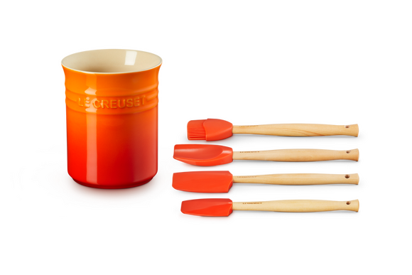 Le Creuset Premium spatelpot met 4 tools oranjerood - afb. 1